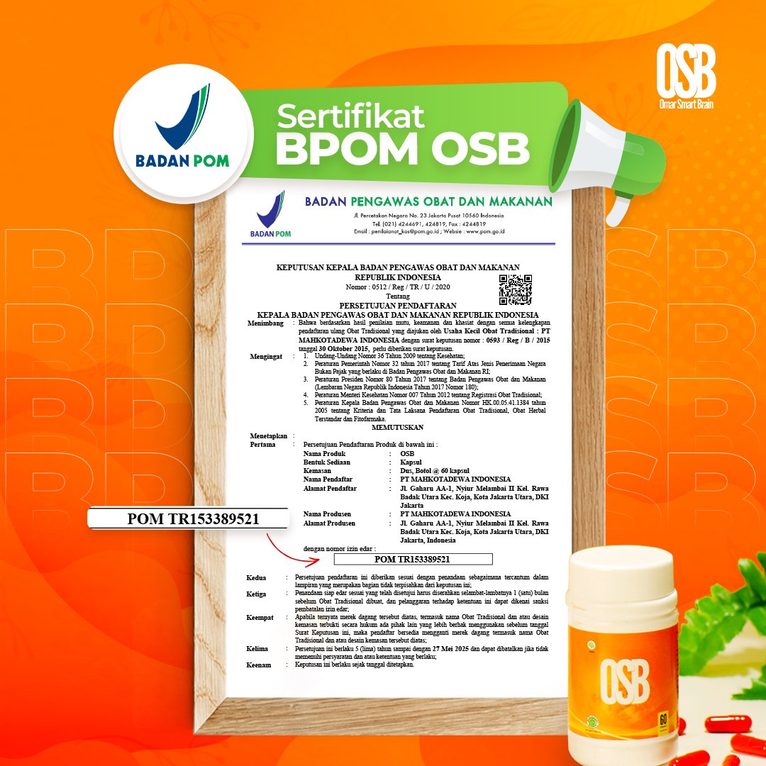 Dokumen registrasi BPOM produk OSB Kapsul