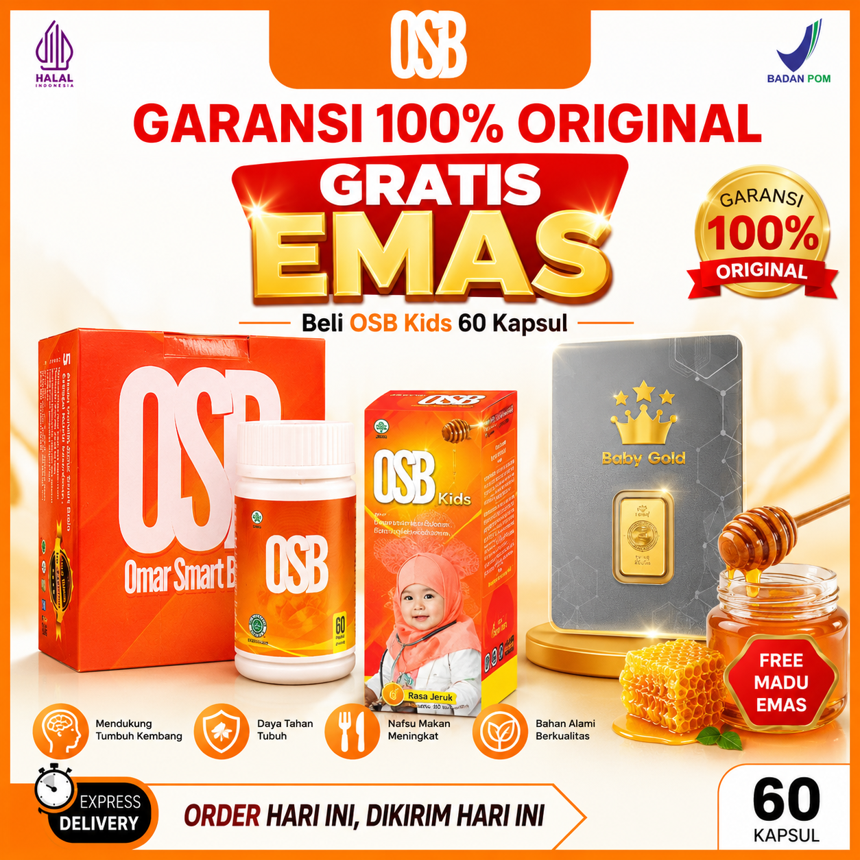 OSB Kapsul 60 kapsul original — gratis Emas dan Madu Bee Omar